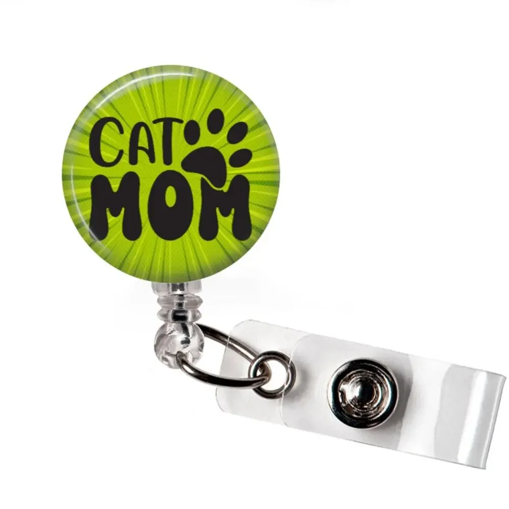 Cat Mom Badge Reel Cat Lover Retractable ID Badge Holder Pet Lover Gift